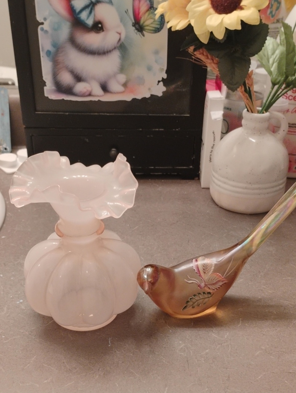 Fenton Millennium Happiness Bird With Pink Melon Fenton Vase